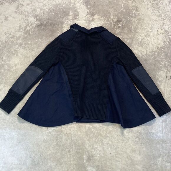 Sacai Draped Back Double Breast Coat Womens Medium Navy Black Military Knit Wool - Picture 5 of 12